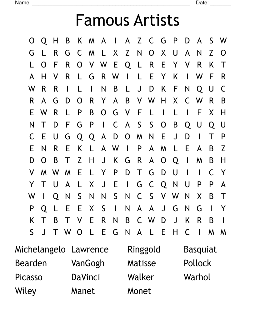 Famous Artists Word Search