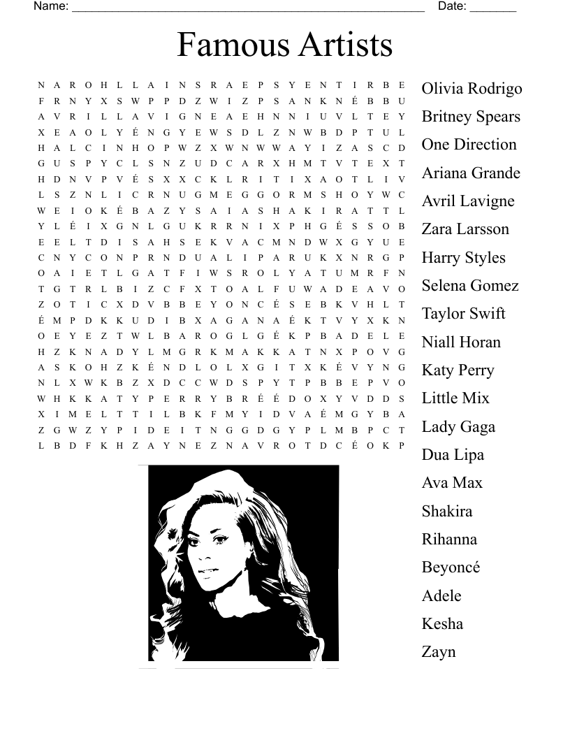 Famous Artists Word Search