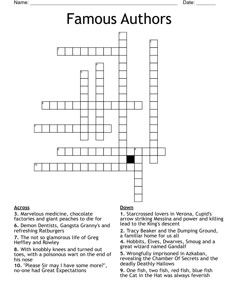 Famous Authors  Crossword