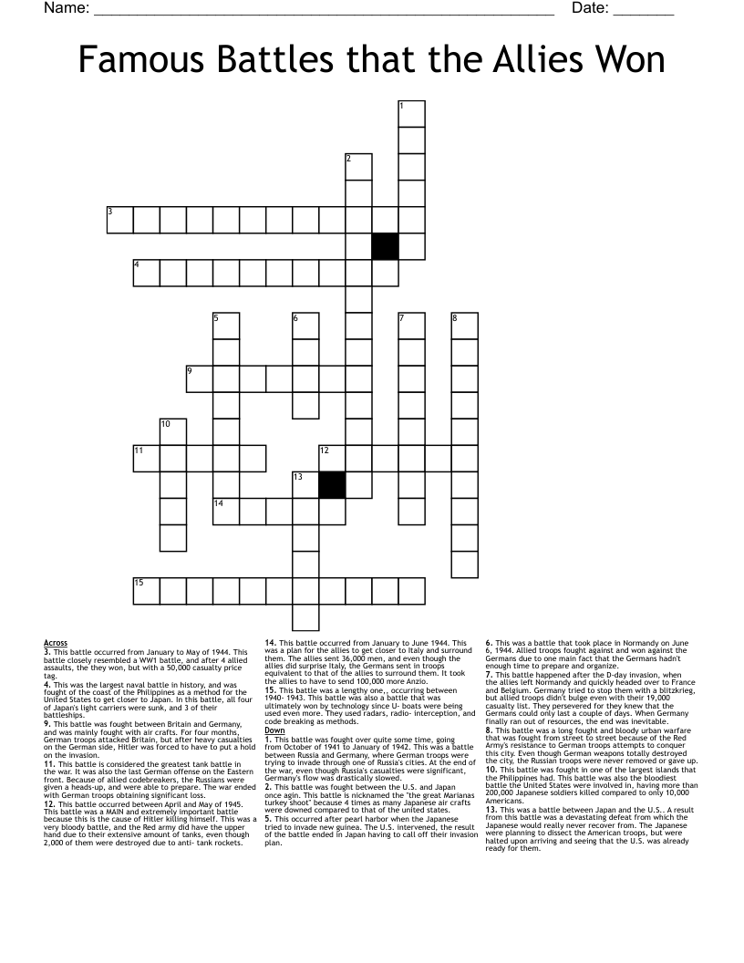 Famous Battles that the Allies Won Crossword