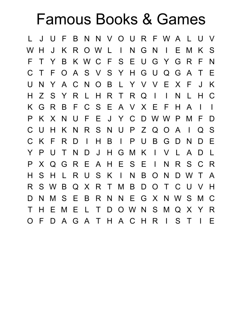 Famous Books & Games Word Search