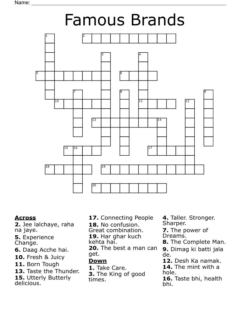 Famous Brands Crossword