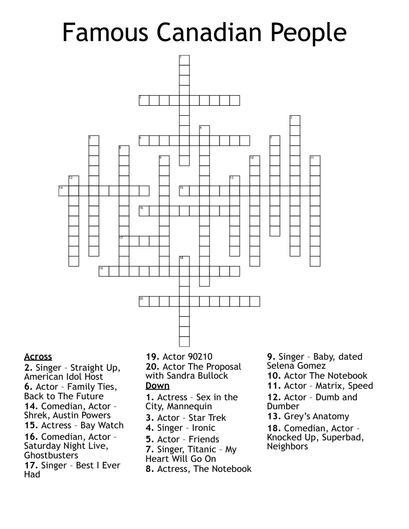 Famous Canadian People Crossword