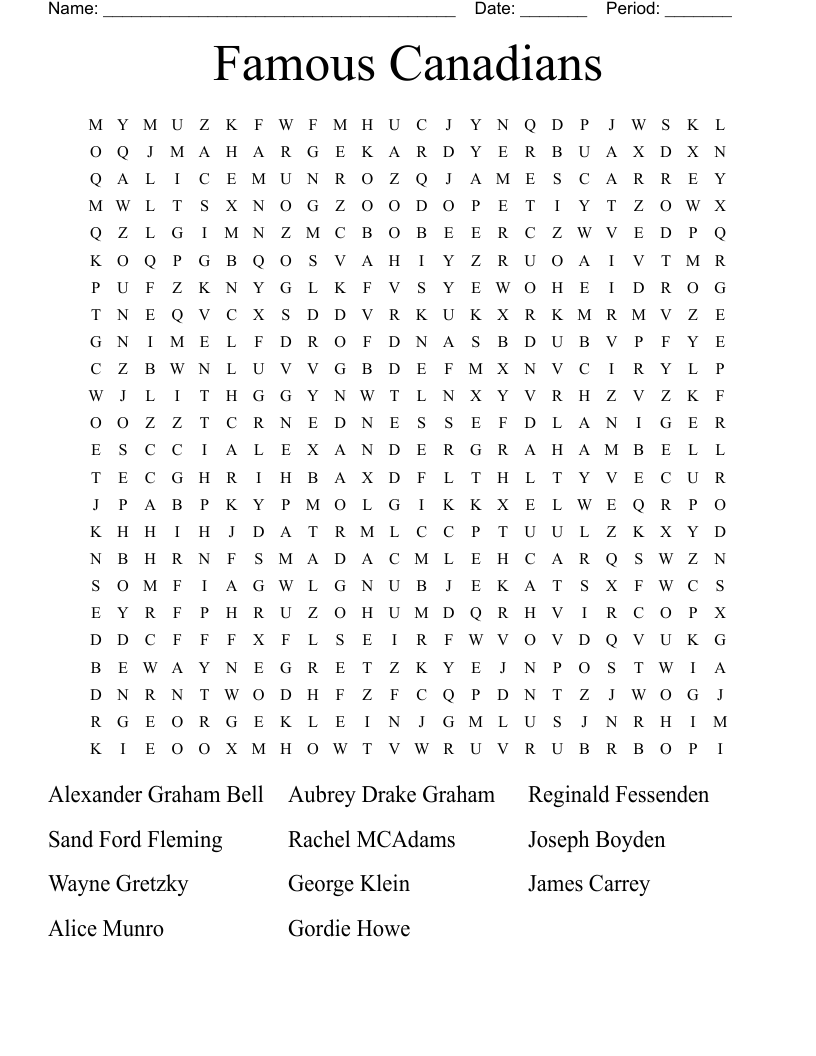 Famous Canadians  Word Search