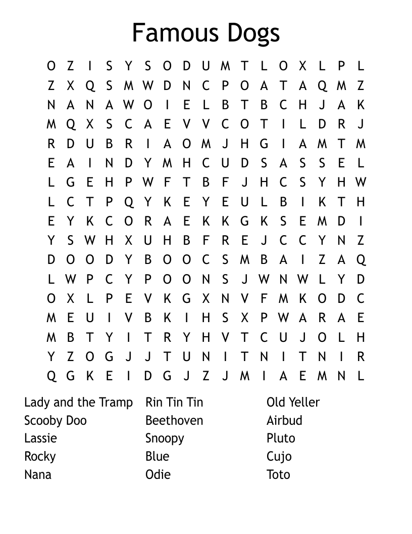 Famous Dogs Word Search