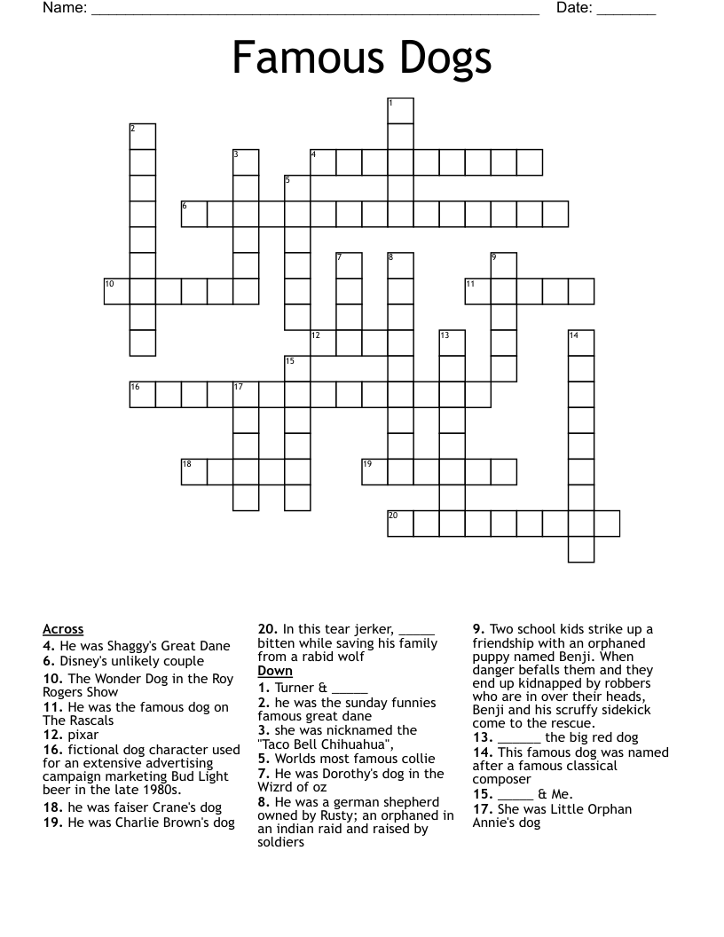 Famous Dogs Crossword
