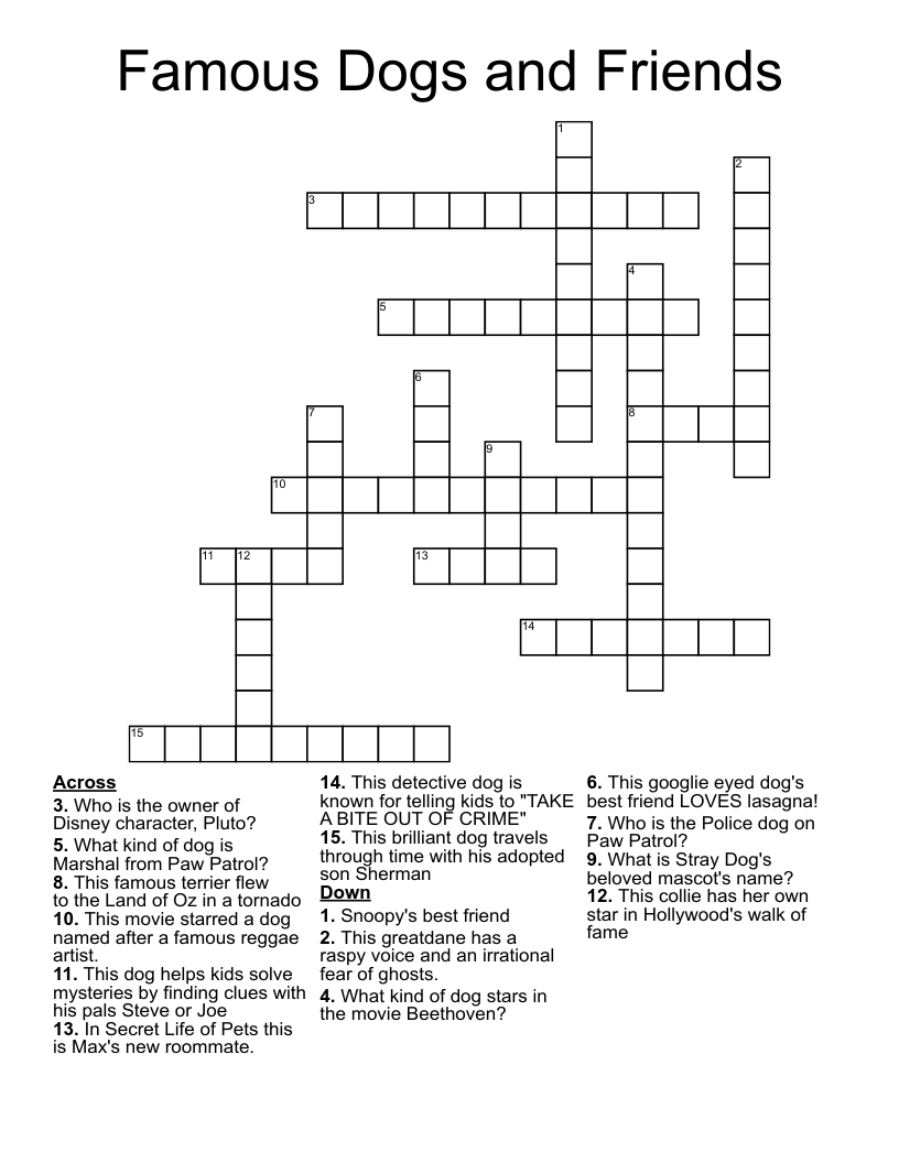 Famous Dogs and Friends Crossword