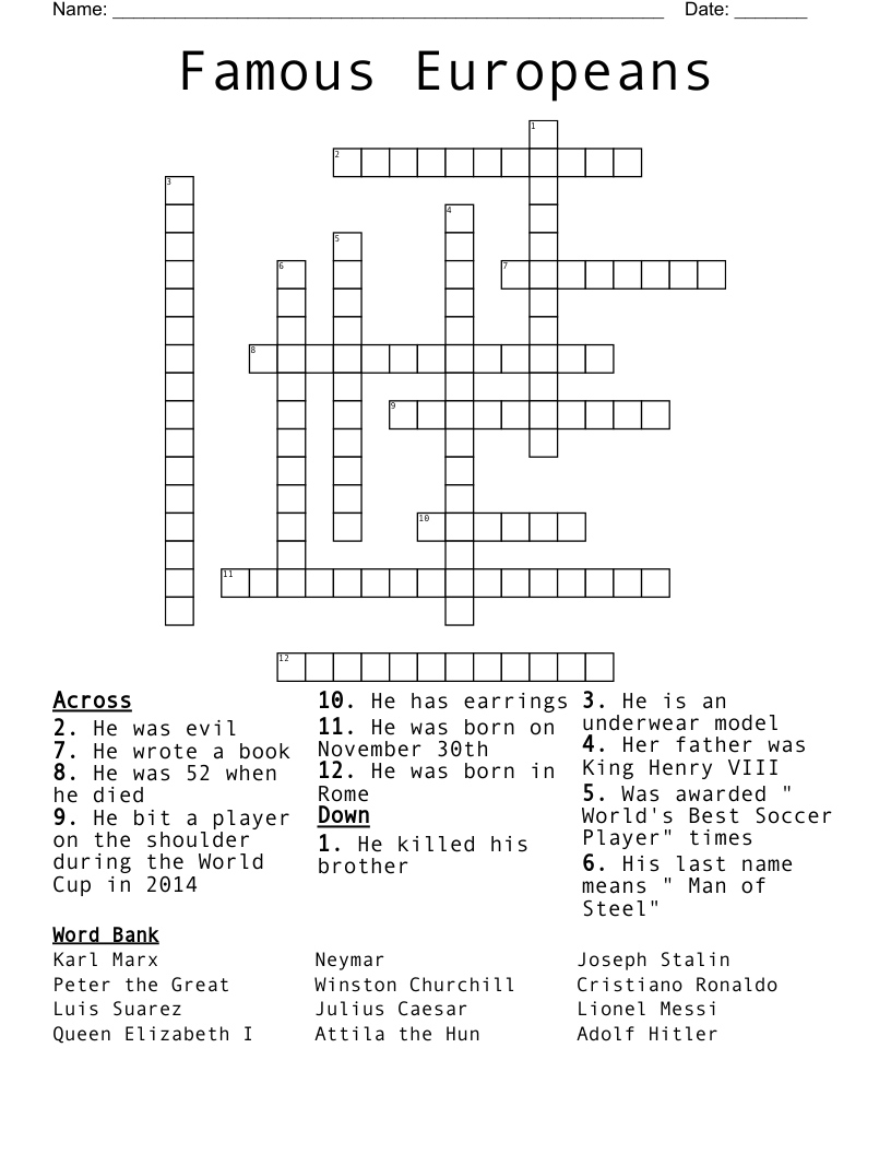 Famous Europeans Crossword