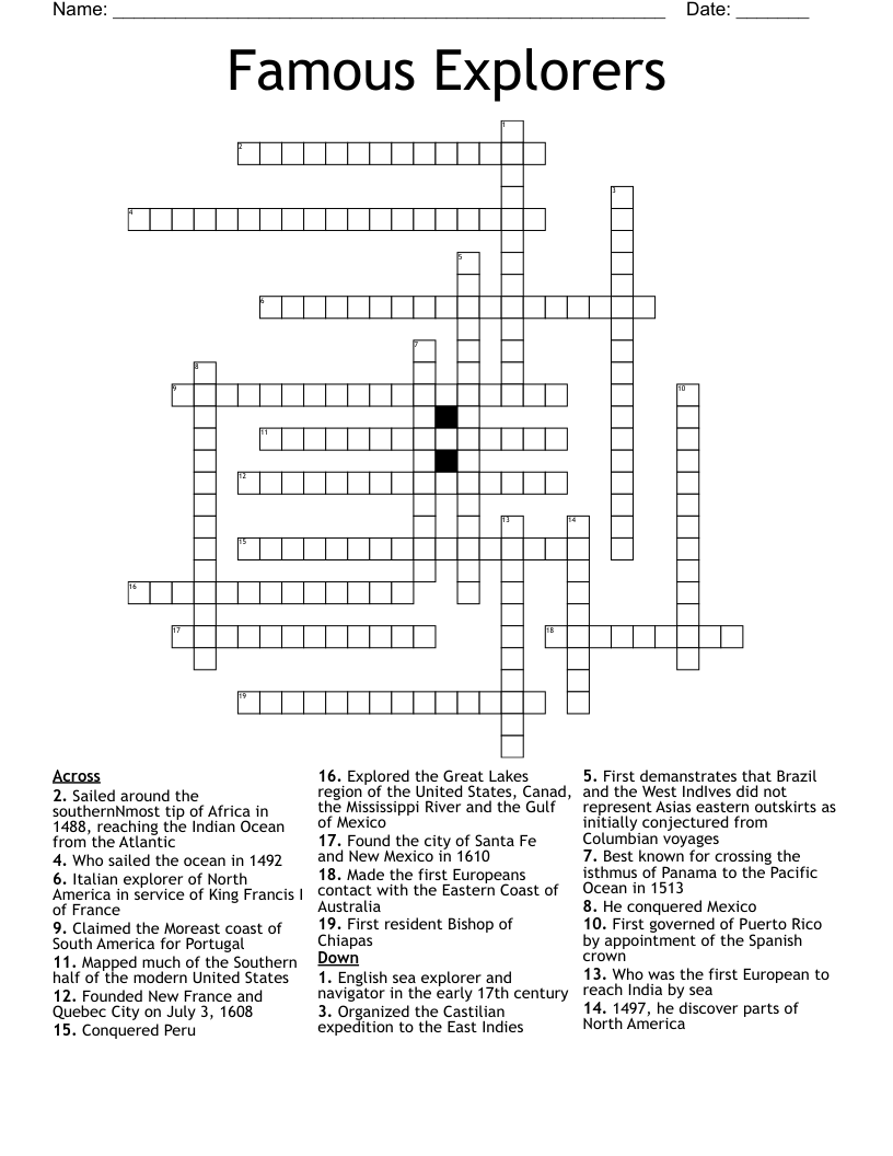 Famous Explorers  Crossword