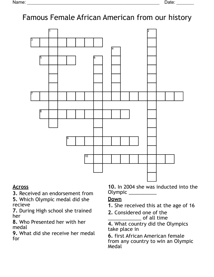 Famous Female African American from our history Crossword