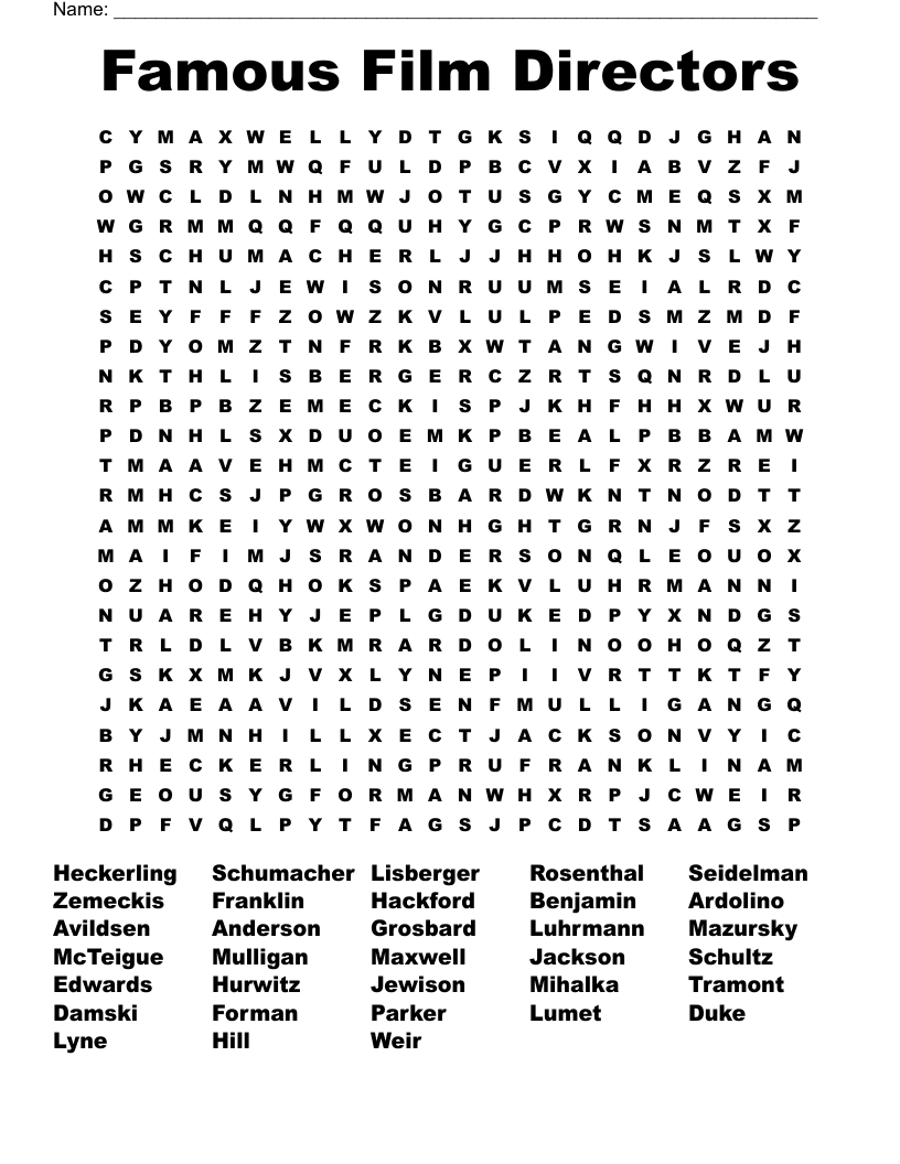 Famous Film Directors Word Search