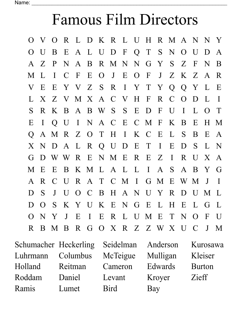 Famous Film Directors Word Search