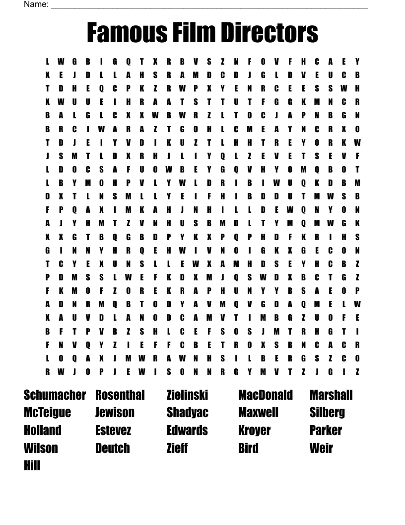 Famous Film Directors Word Search