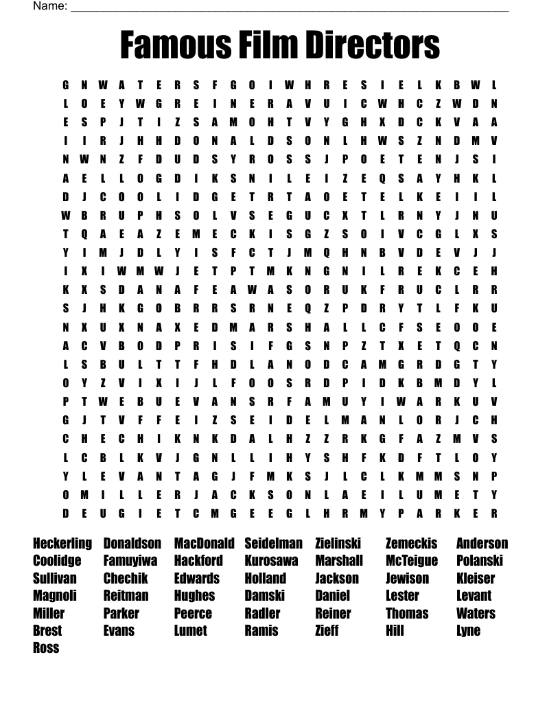 Famous Film Directors Word Search