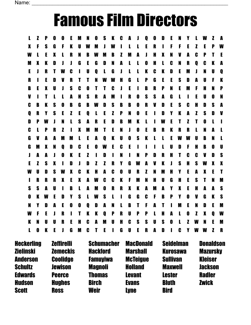 Famous Film Directors Word Search
