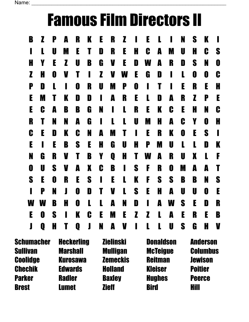 Famous Film Directors II Word Search