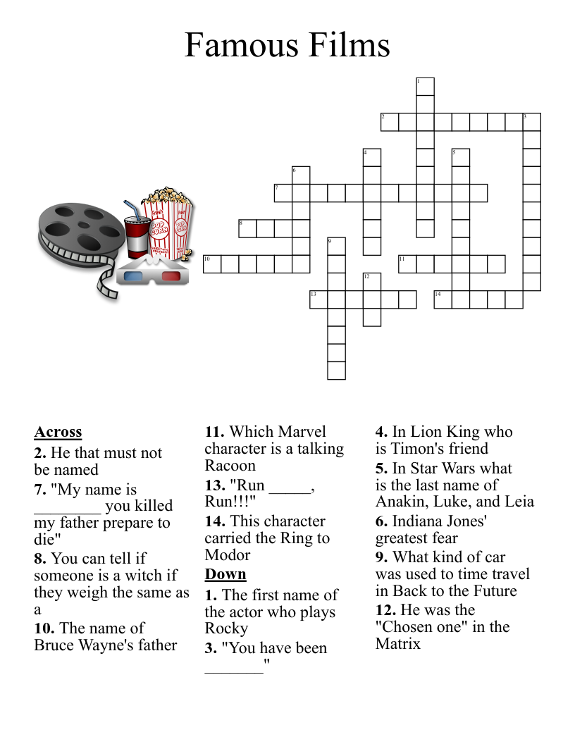 Famous Films Crossword