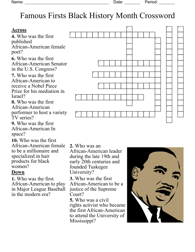 Famous Firsts Black History Month Crossword