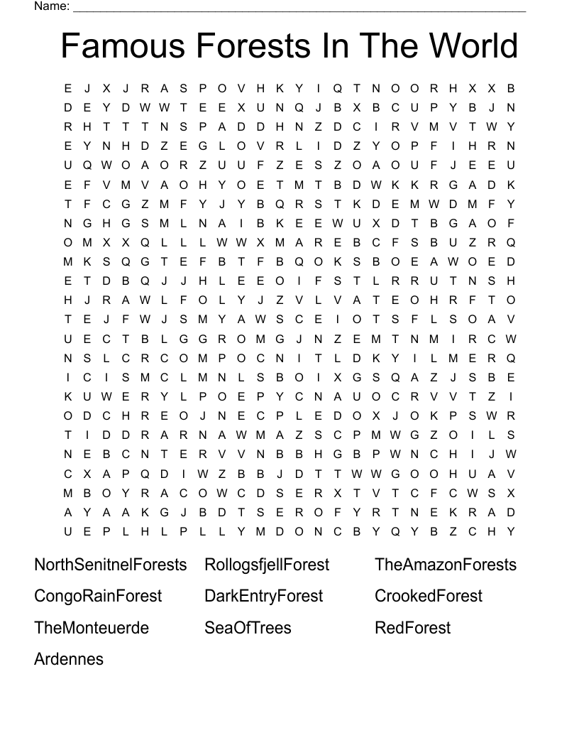Famous Forests In The World Word Search