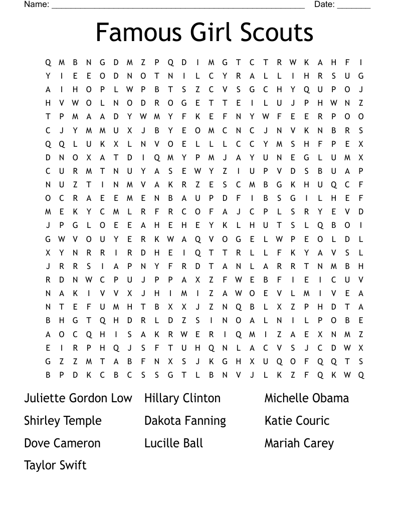 Famous Girl Scouts Word Search