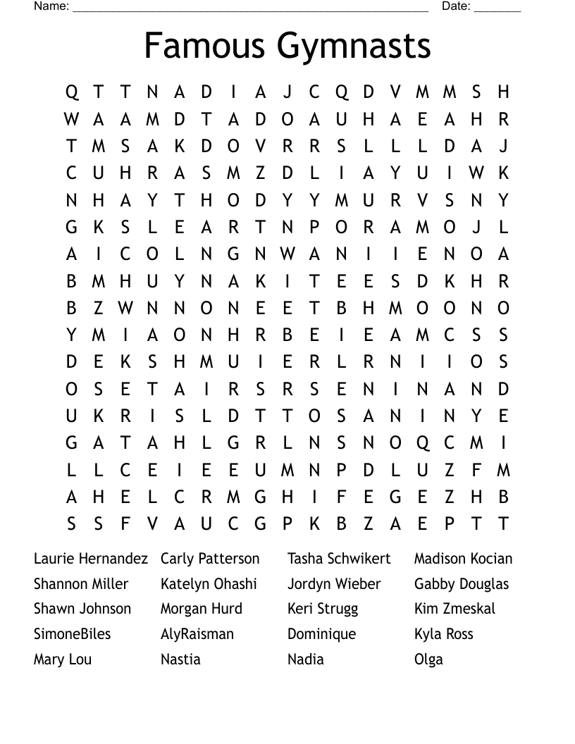 Famous Gymnasts Word Search