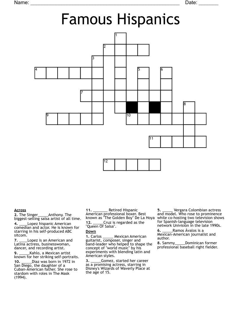 Famous Hispanics  Crossword