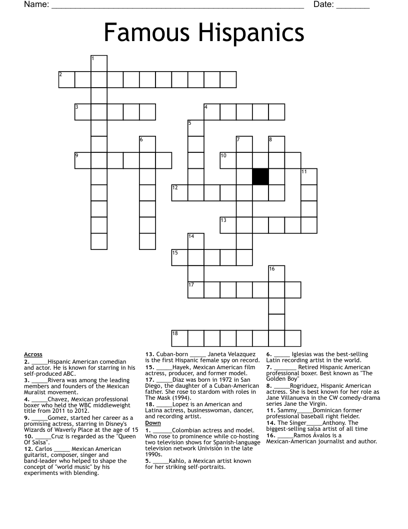 Famous Hispanics  Crossword
