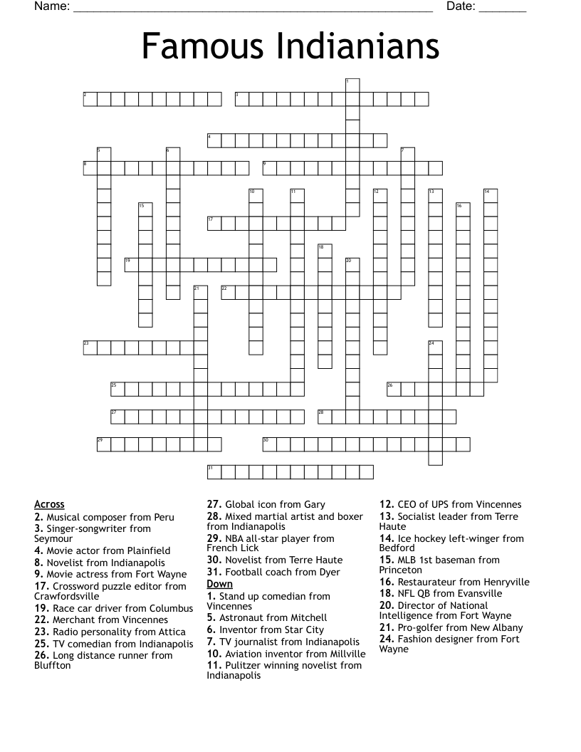 Famous Indianians Crossword