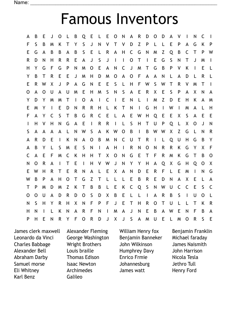 Famous Inventors Word Search