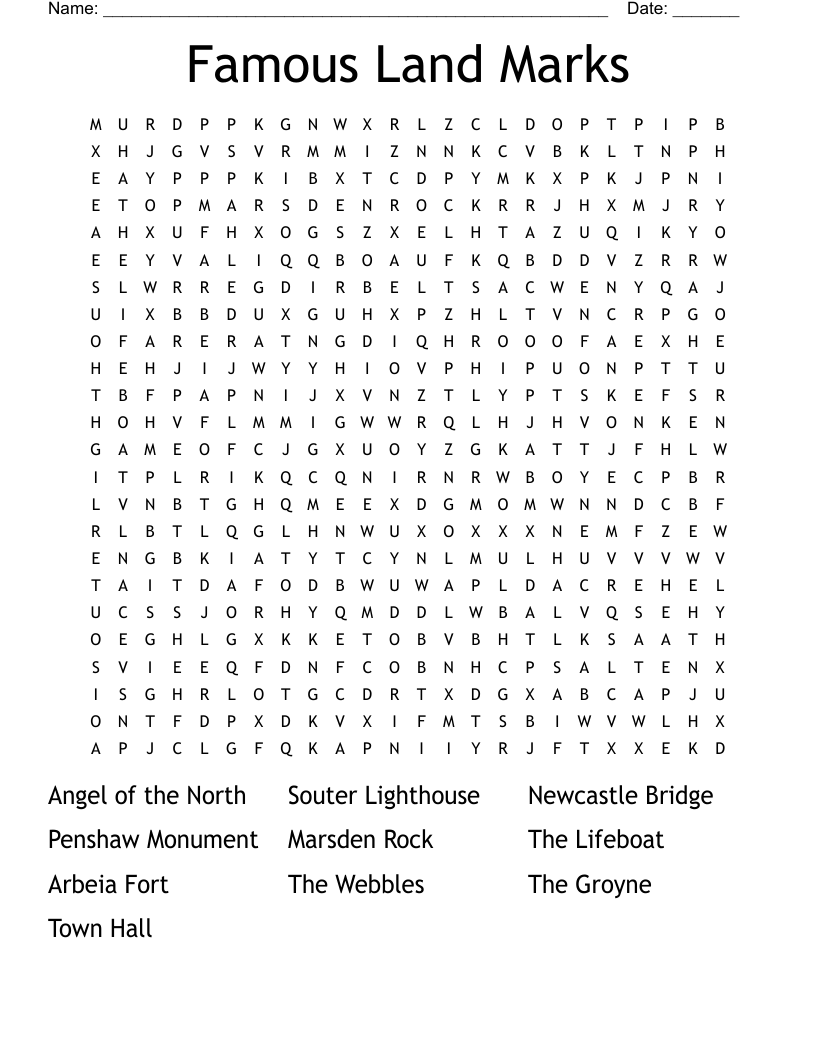 Famous Land Marks Word Search