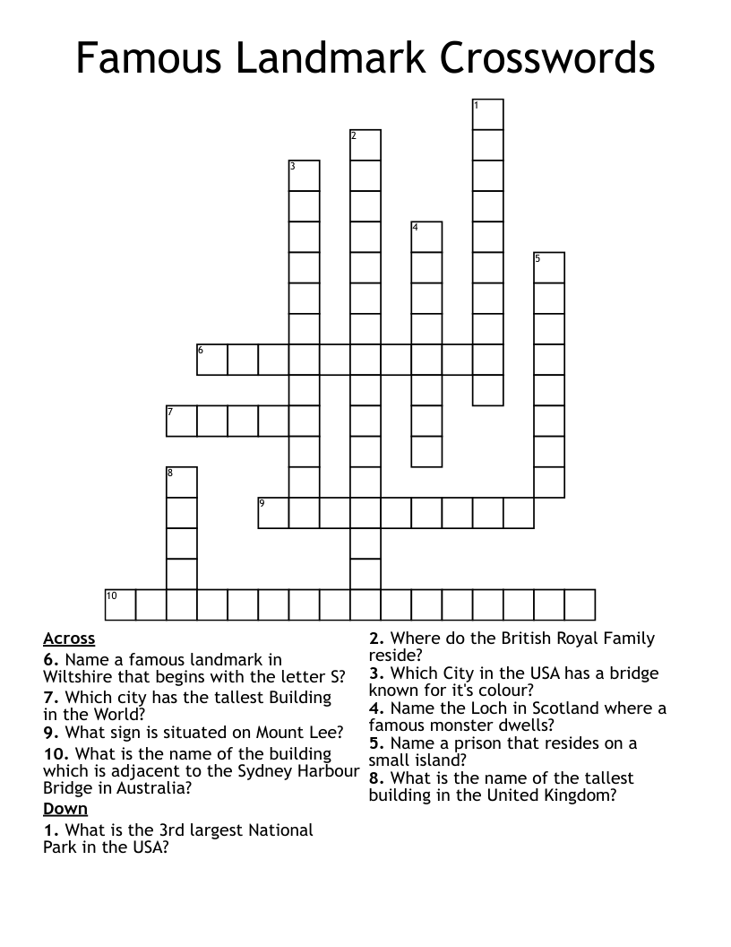 Famous Landmark Crosswords