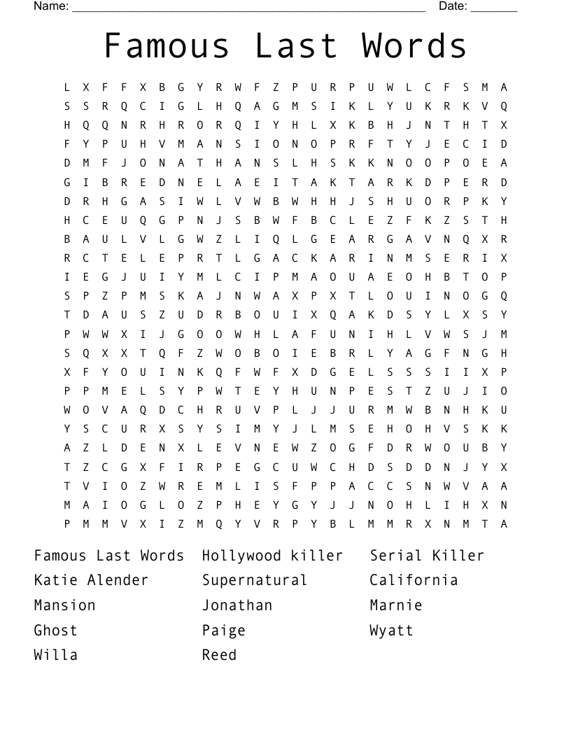 Famous Last Words Word Search