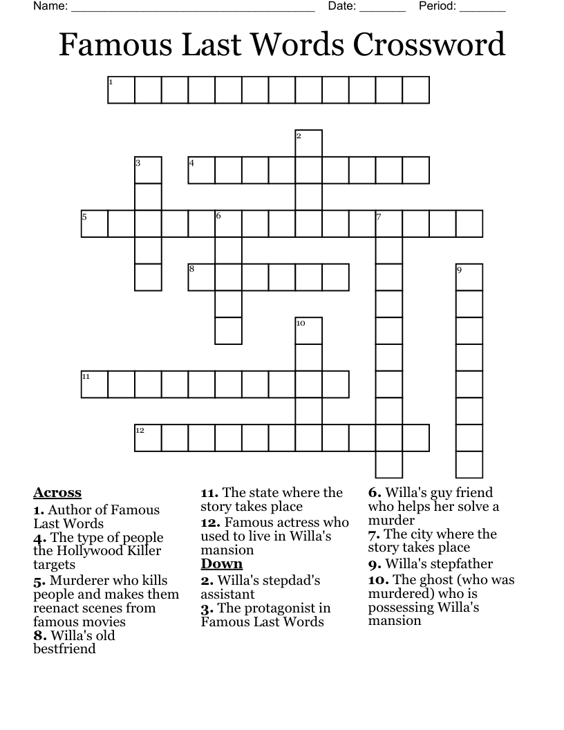 Famous Last Words Crossword