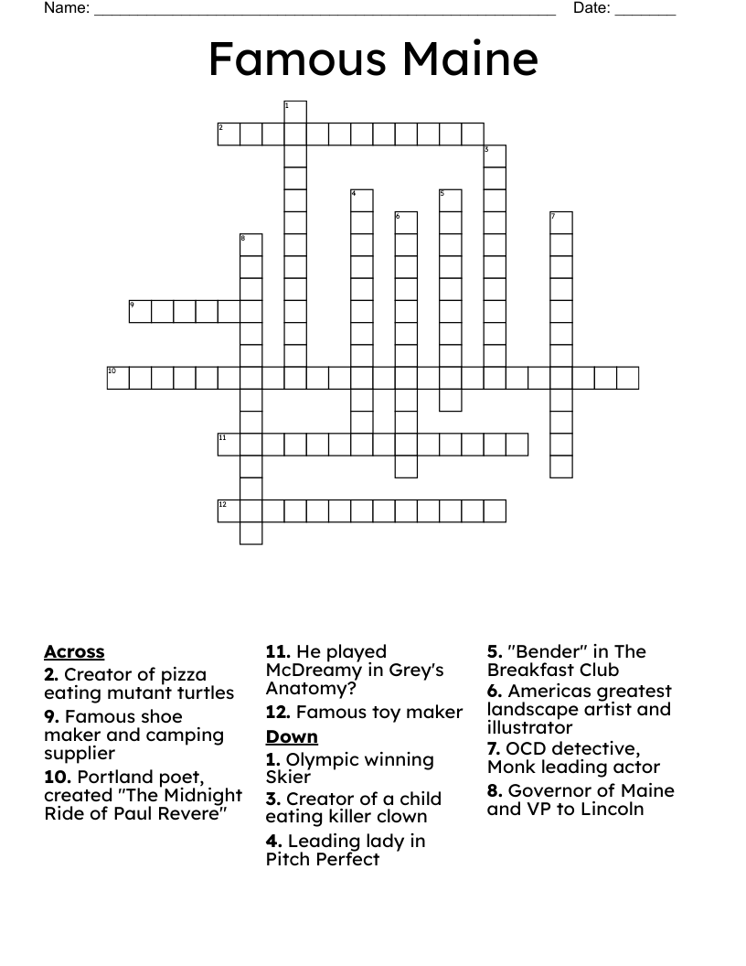 Famous Maine Crossword