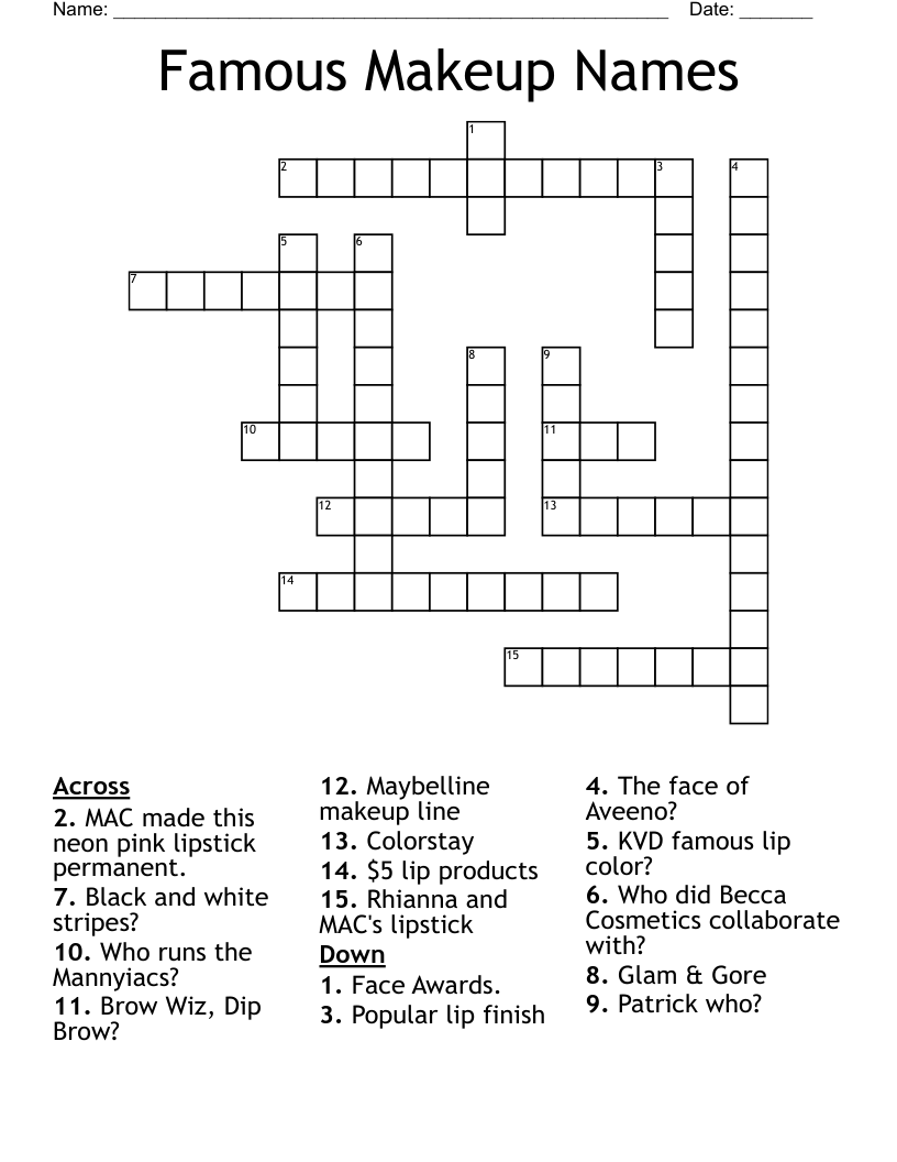 Famous Makeup Names Crossword