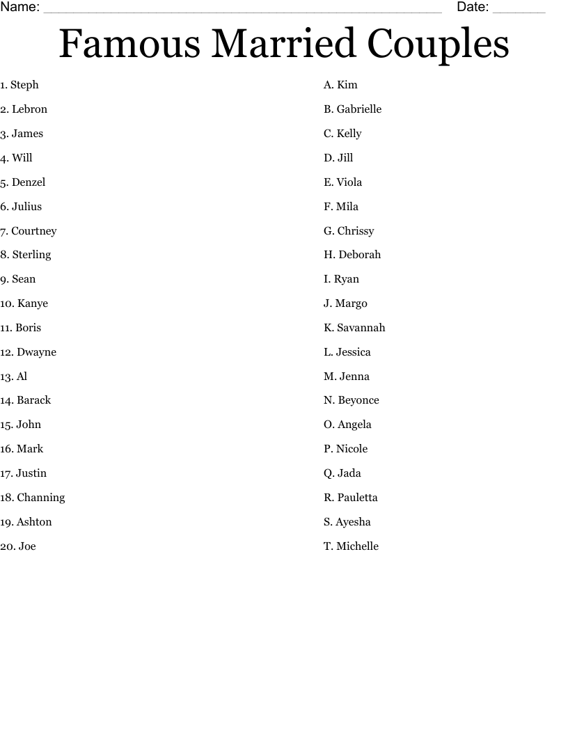 Famous Married Couples Worksheet