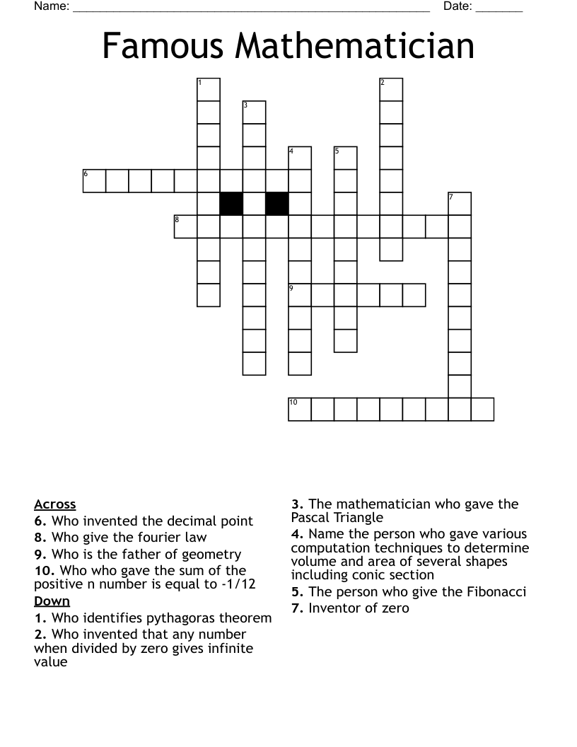 Famous Mathematician Crossword