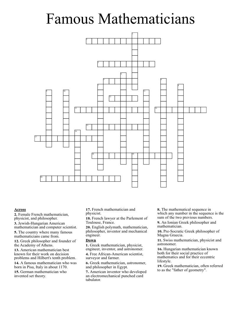 Famous Mathematicians Crossword