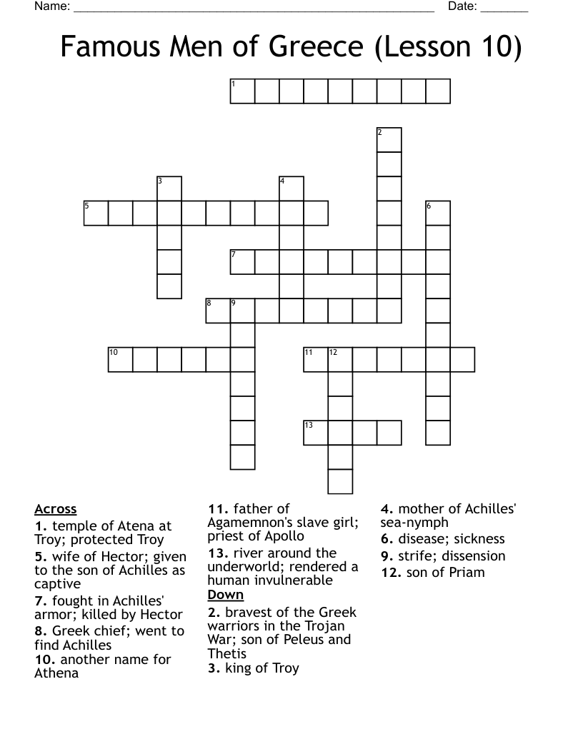 Famous Men of Greece (Lesson 10) Crossword