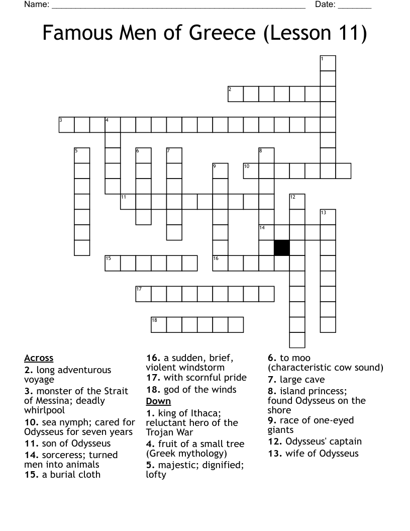 Famous Men of Greece (Lesson 11) Crossword