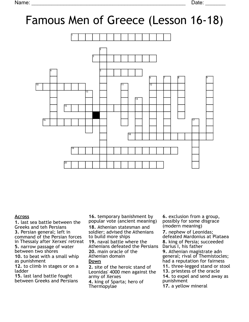 Famous Men of Greece (Lesson 16-18) Crossword