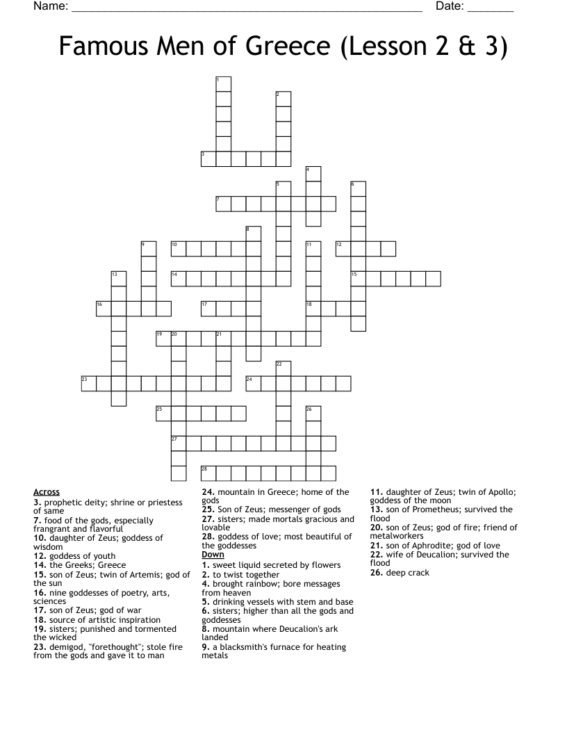 Famous Men of Greece (Lesson 2 & 3) Crossword