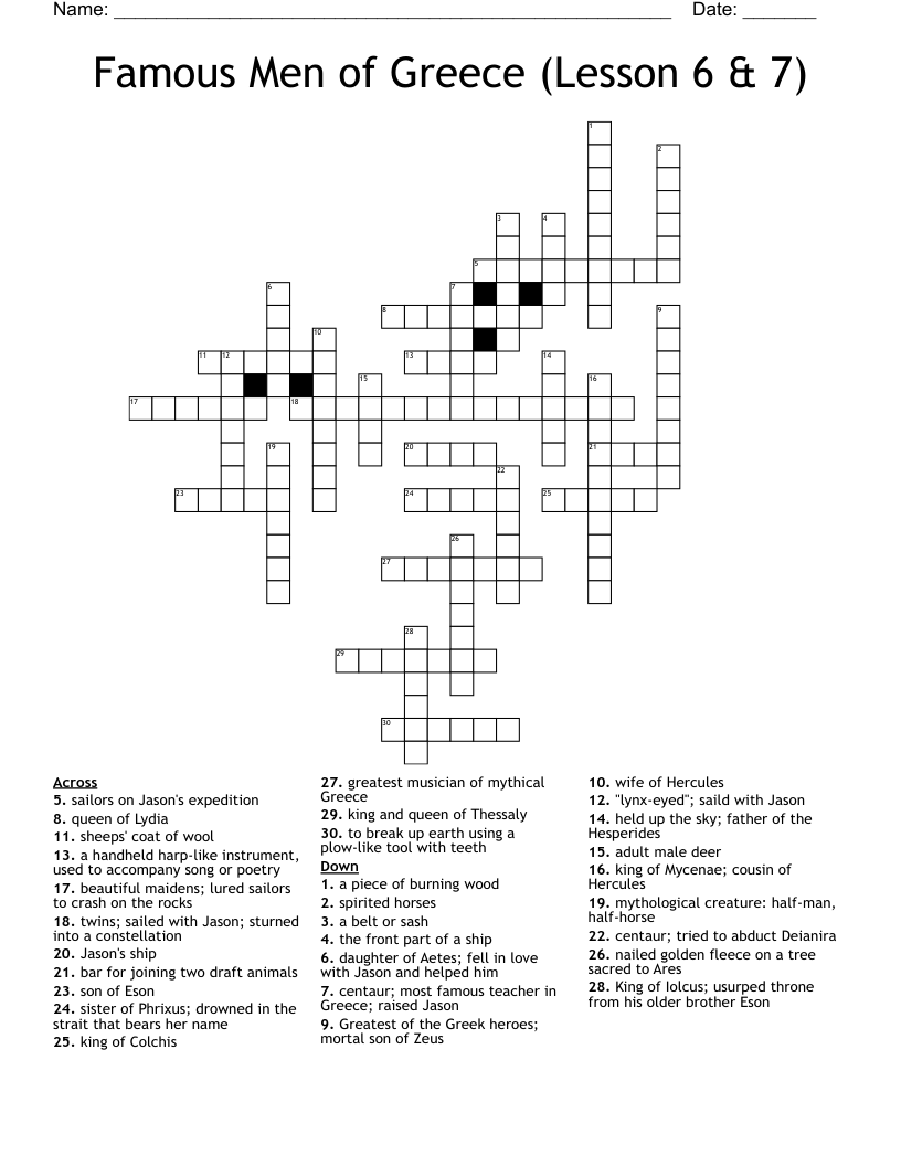 Famous Men of Greece (Lesson 6 & 7) Crossword