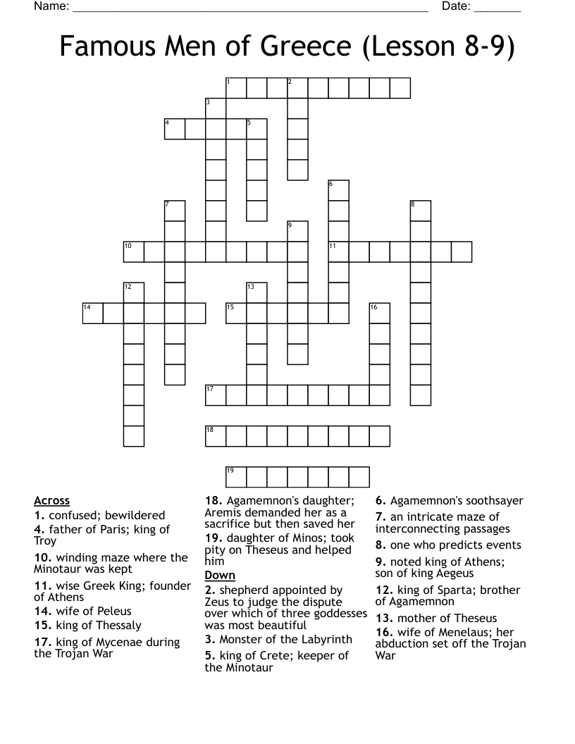 Famous Men of Greece (Lesson 8-9) Crossword