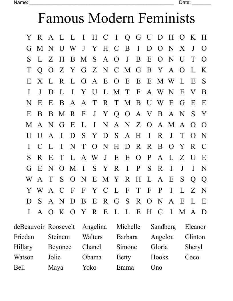 Famous Modern Feminists Word Search