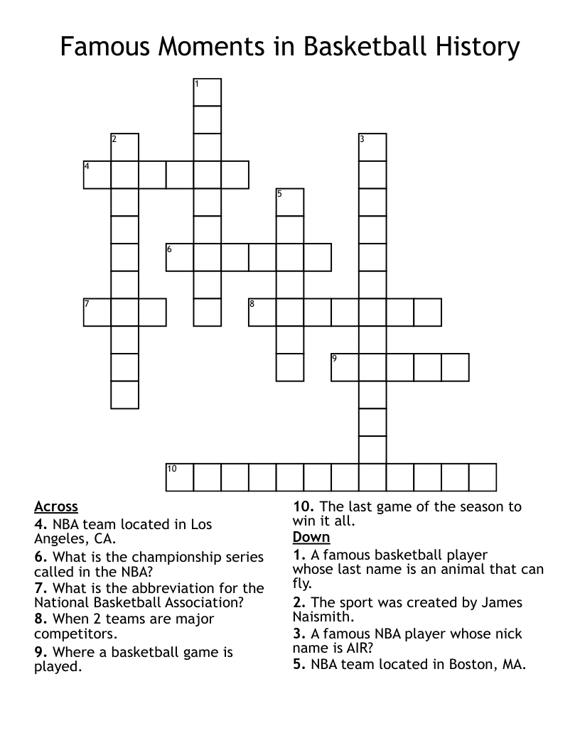 Famous Moments in Basketball History Crossword