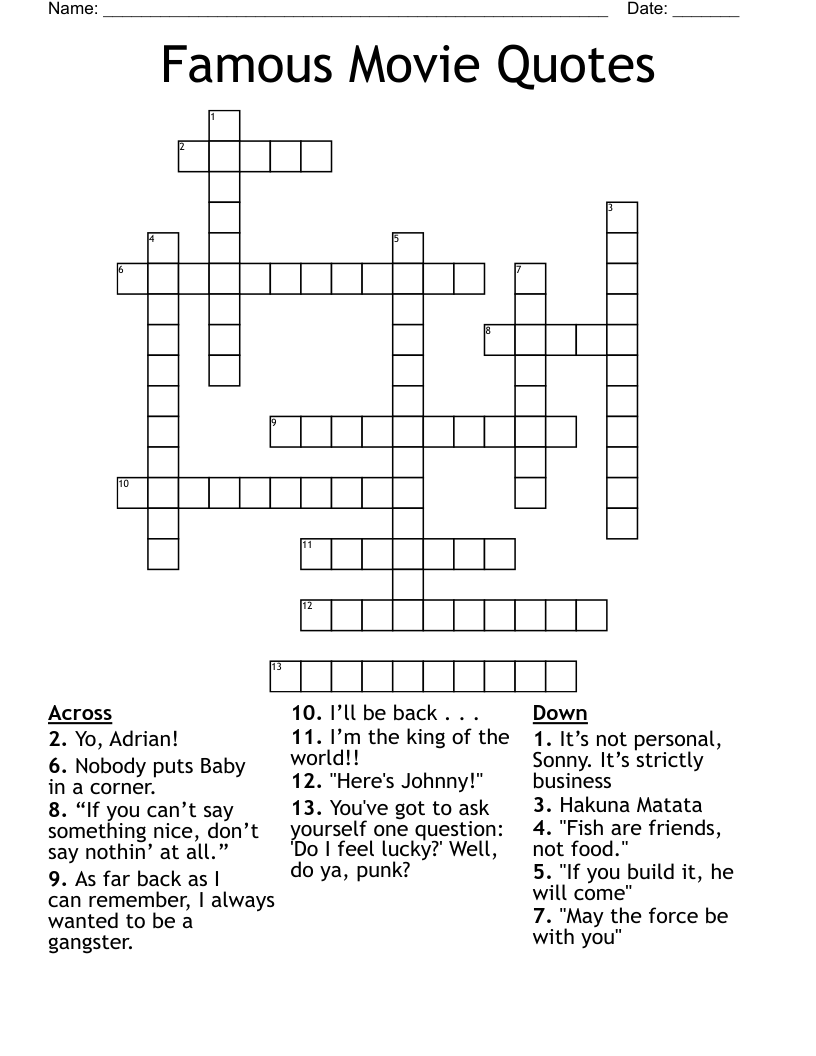 Famous Movie Quotes Crossword