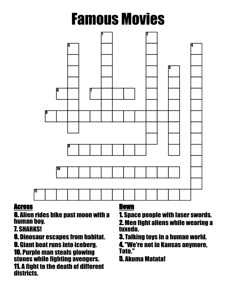 Famous Movies Crossword