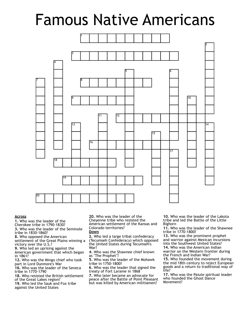 Famous Native Americans Crossword