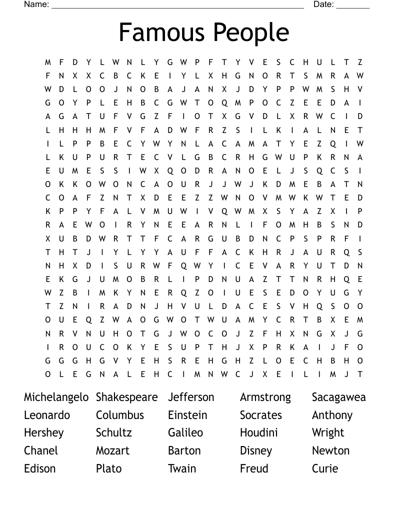 Famous People Word Search